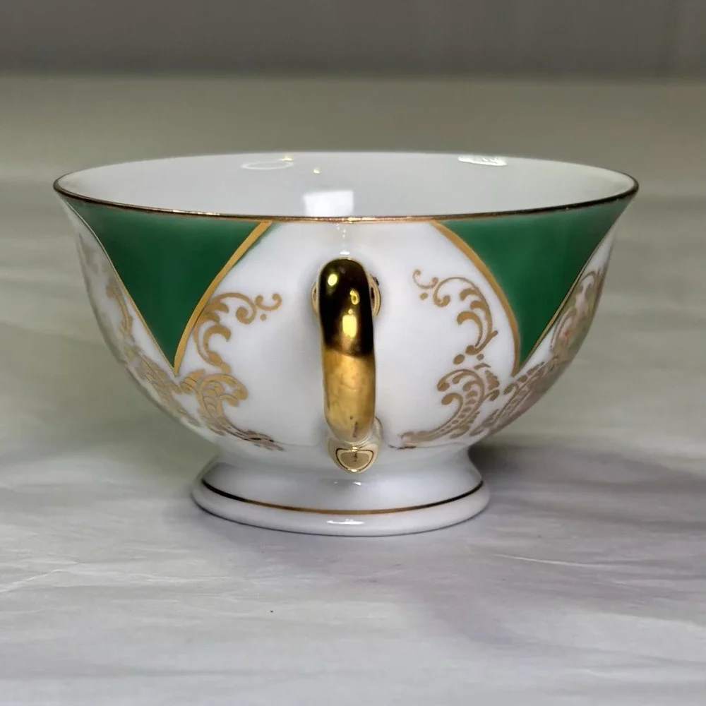 Tea Cup Bavaria Germany Post WWII US‎ Zone Dresden Demitasse Green Antique